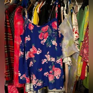 Torrid, blue with pink roses laced back top. Size 2X